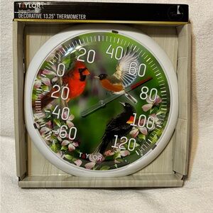 Taylor White-Framed Thermometer with Cardinal and Songbirds